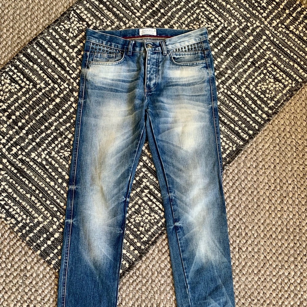 Zara Men Straight Leg Distressed Jeans with Studs
